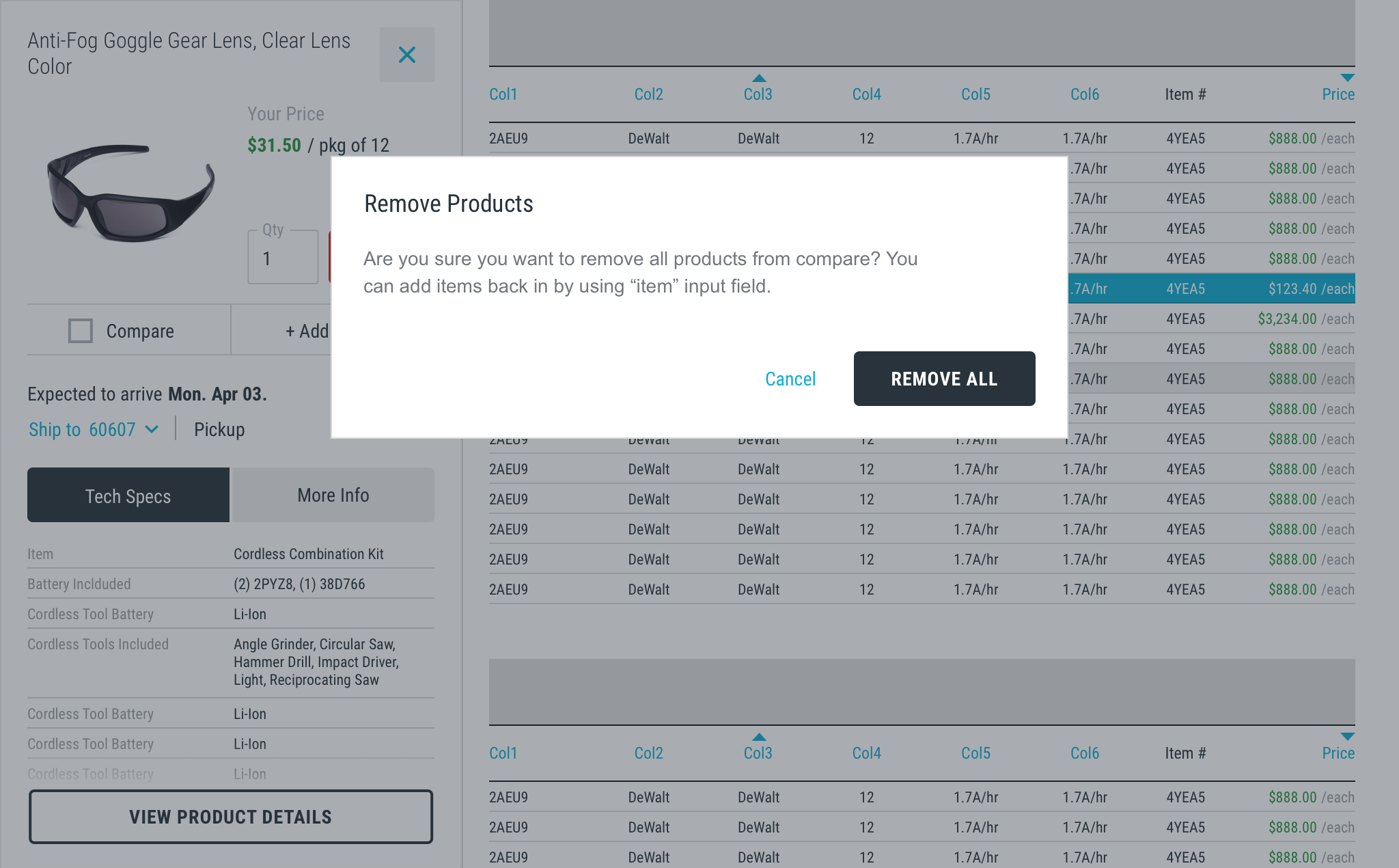 Compare - Confirmation Modal