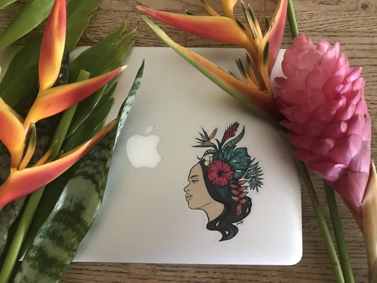 オリジナル トロピカルフラワーガール クリア ステッカー 8 9x 12 9cm ３枚セット Talk Story Bookstore