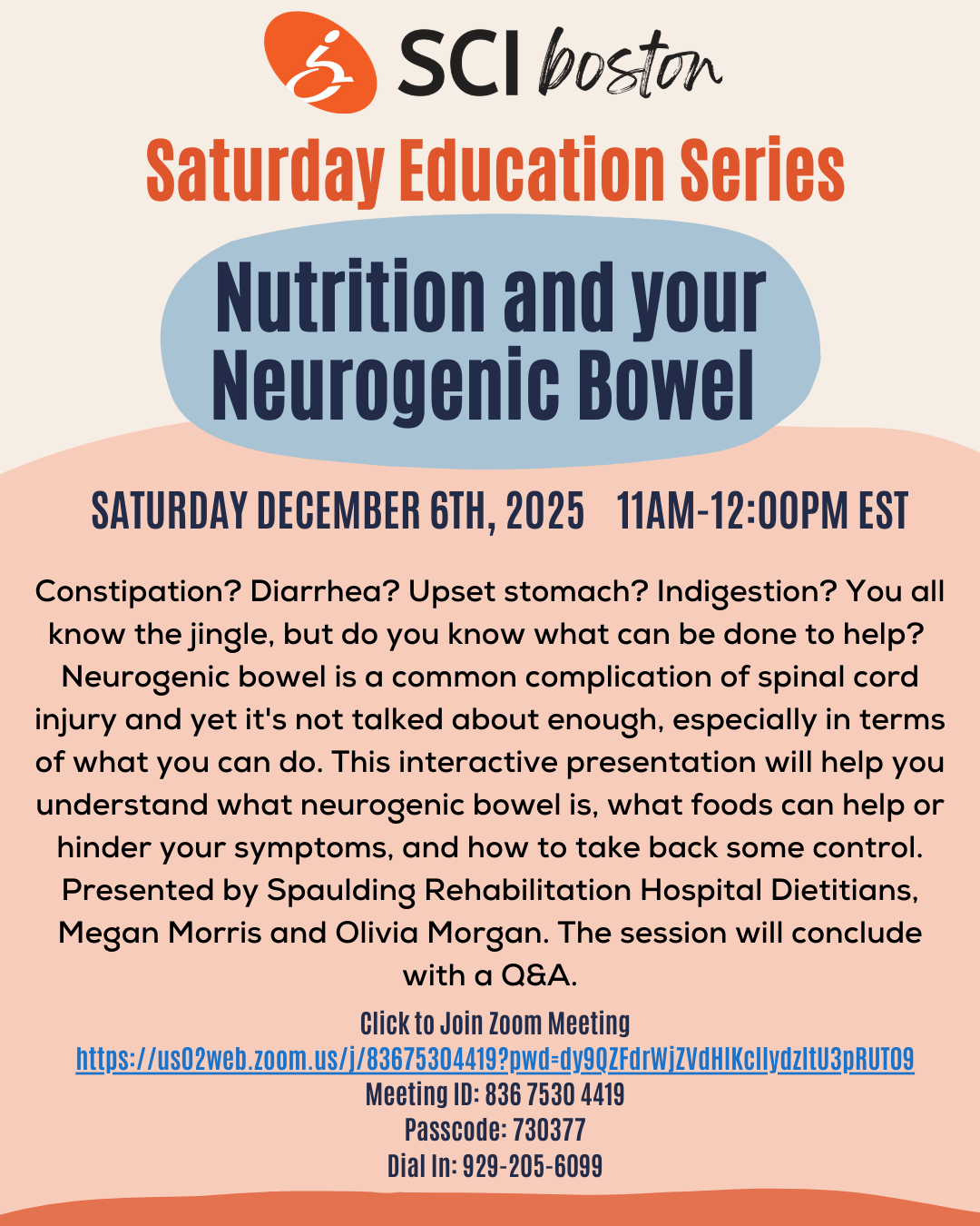 Saturday Education Series: Nutrition and your Neurogenic Bowel