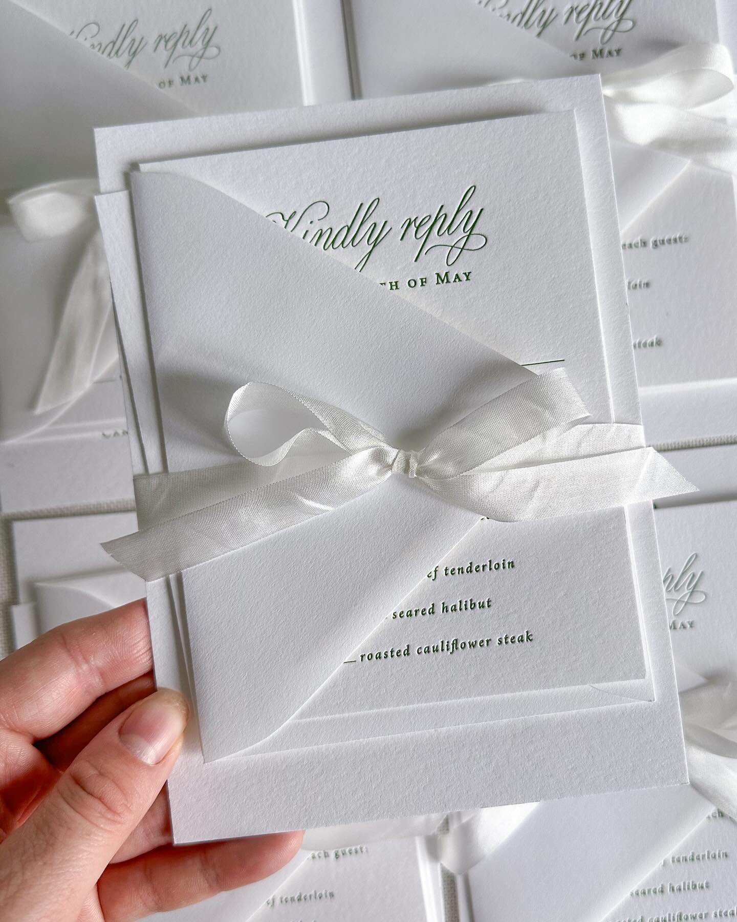 A little sneak of invites for C&amp;A. Bright white paper + letterpress, white silk ribbon 👌