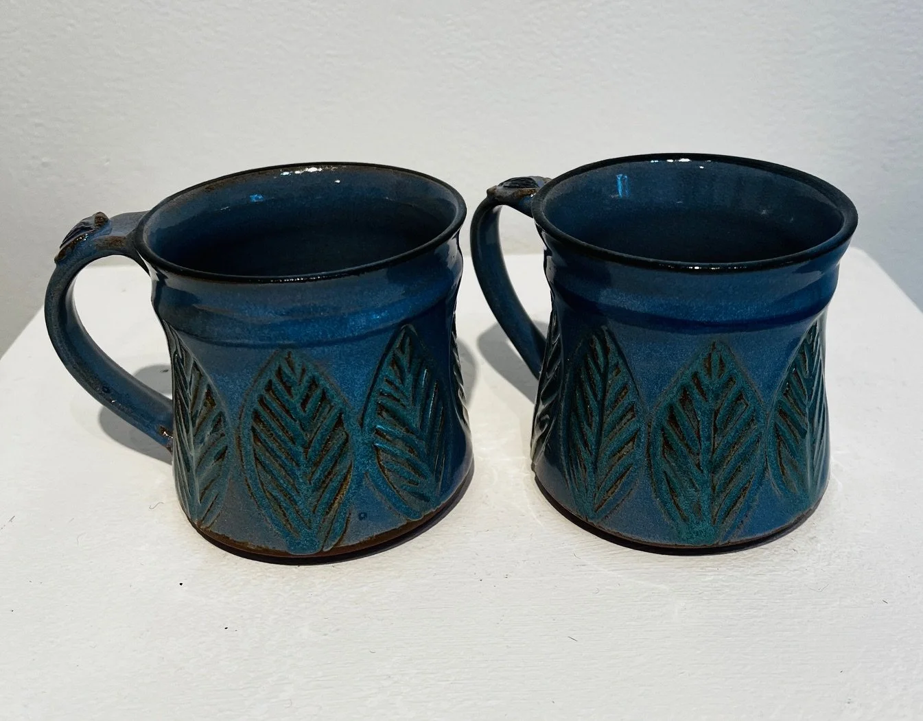 Anne McLellan   Small Blue Leaf Mugs