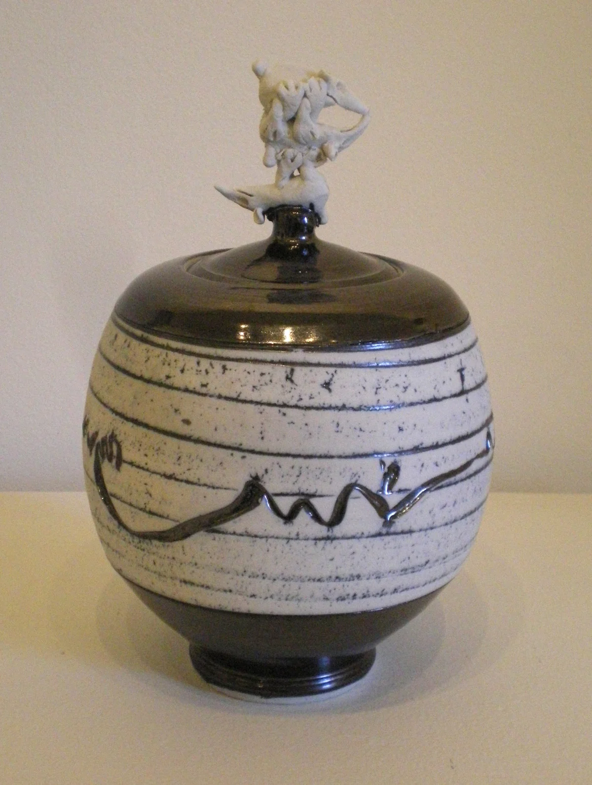 Black & White Covered Jar with Dandicoots