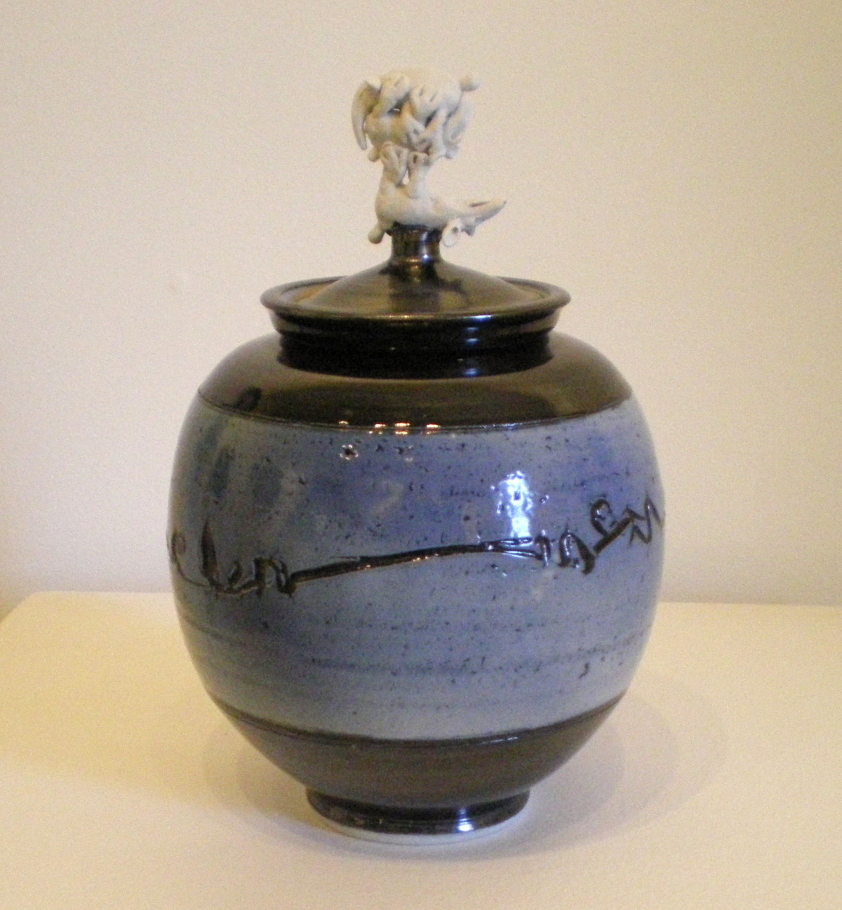 Blue & Black Covered Jar with Bandicoots