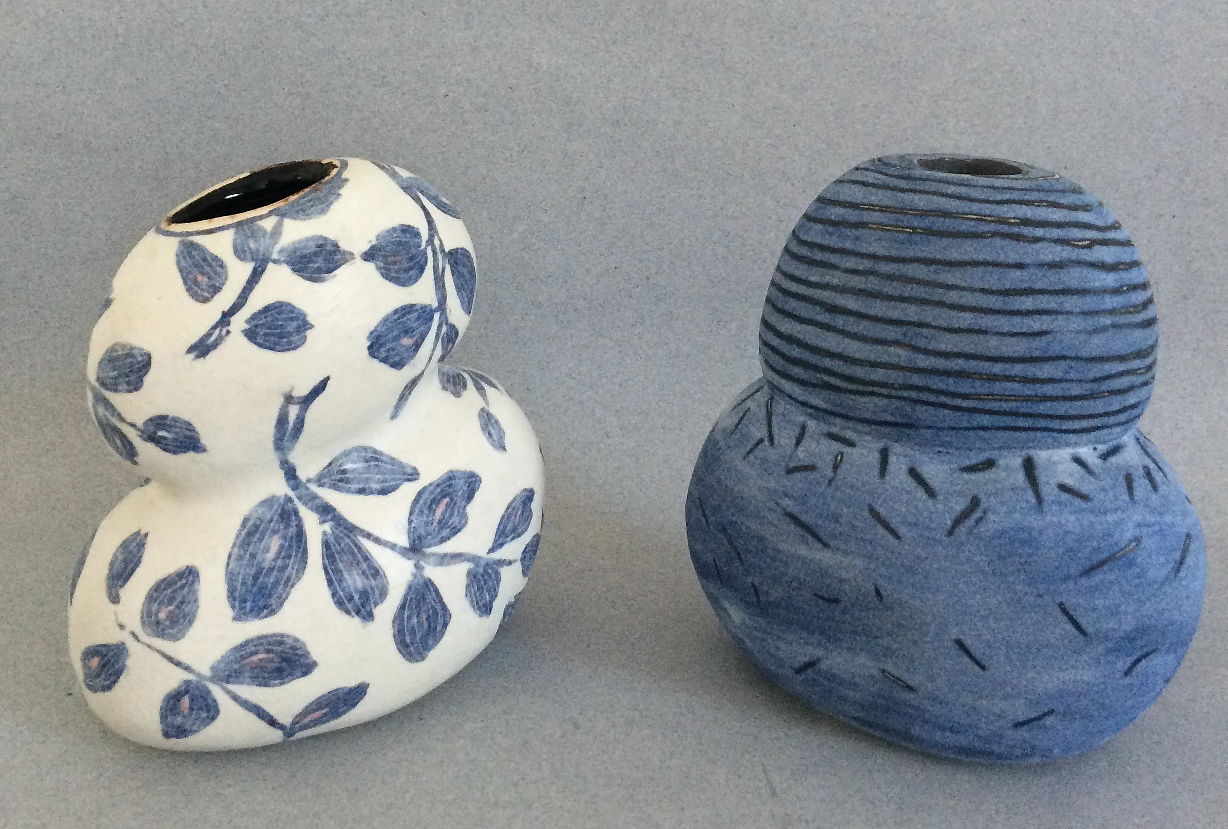 Anita Rocamora blue, white, and black vases, pair