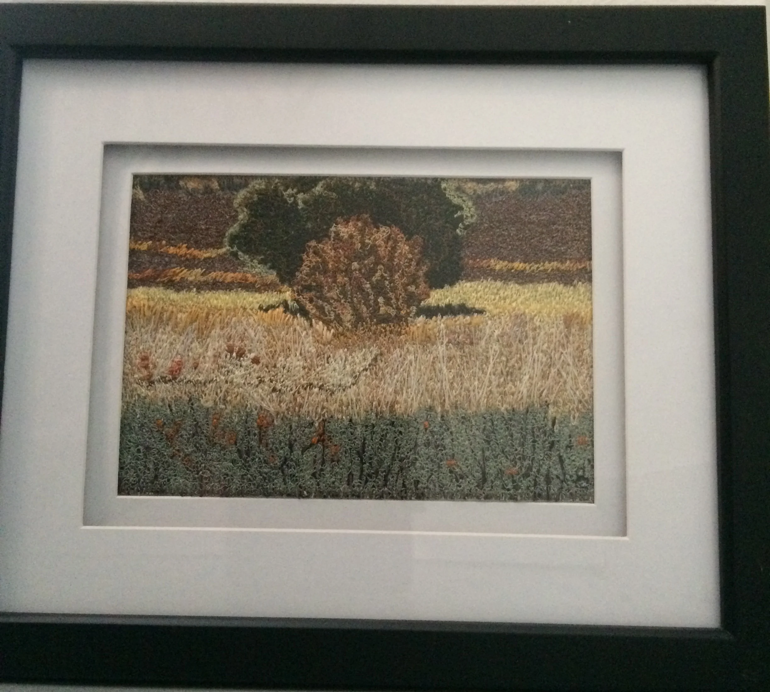 Donna Cutler Cranberry Flats Autum, framed embroidery
