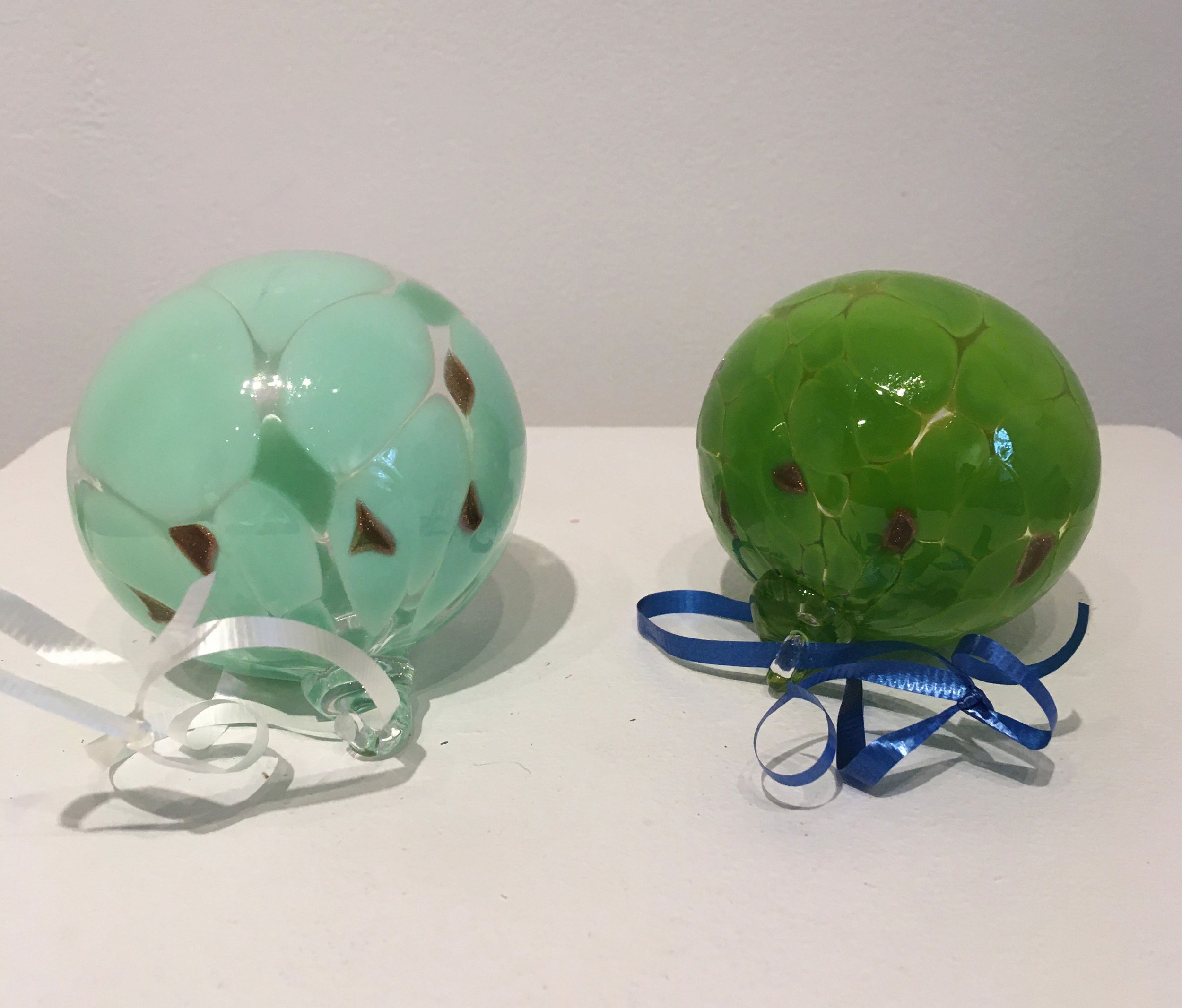 Bonny Houston Xmas Balls- mint (left) 