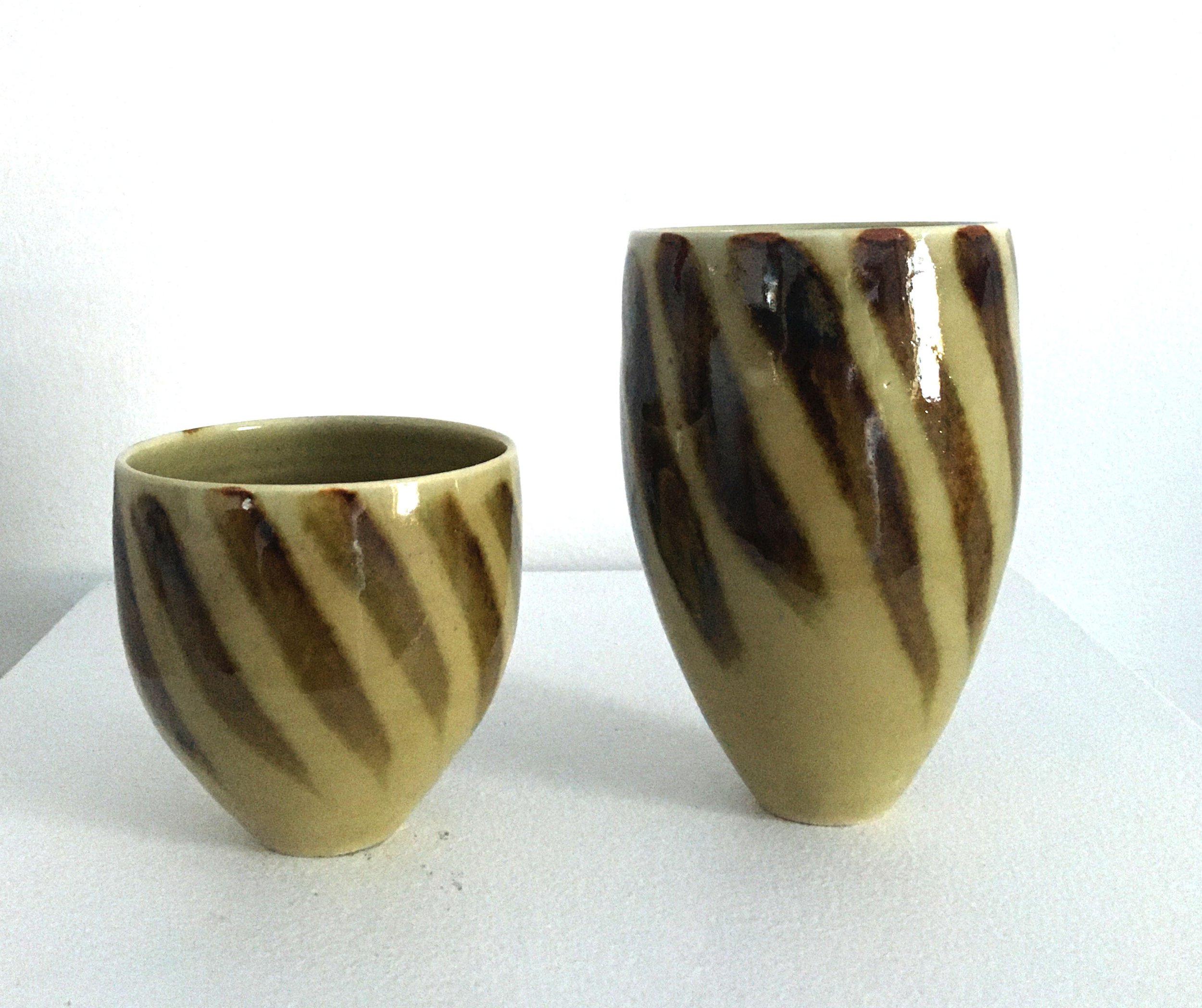 Gail Carlson Tall Wine Tumbler celadon &amp; iron strip (right)