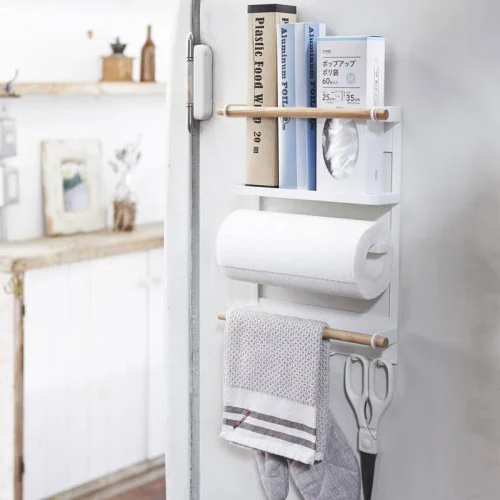    Magnetic Side Rack for Refrigerator    Perfect for items that you always need beside the fridge; like kitchen towels, small bottles, and rubber gloves. It is also a space-saver since it hangs to the side of your fridge using magnets. 