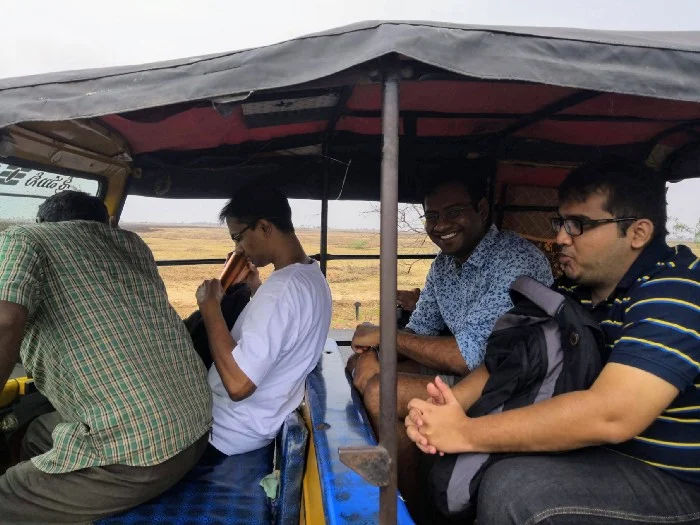 Rickshaws are the best way to get from Sullurupeta to Sriharikota. This one charged us Rs.300 for the 15–20km ride. You can see the Pulicat lakebed in the background.