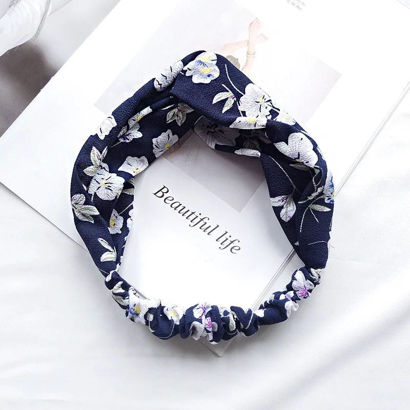 Navy Floral Knot Headband