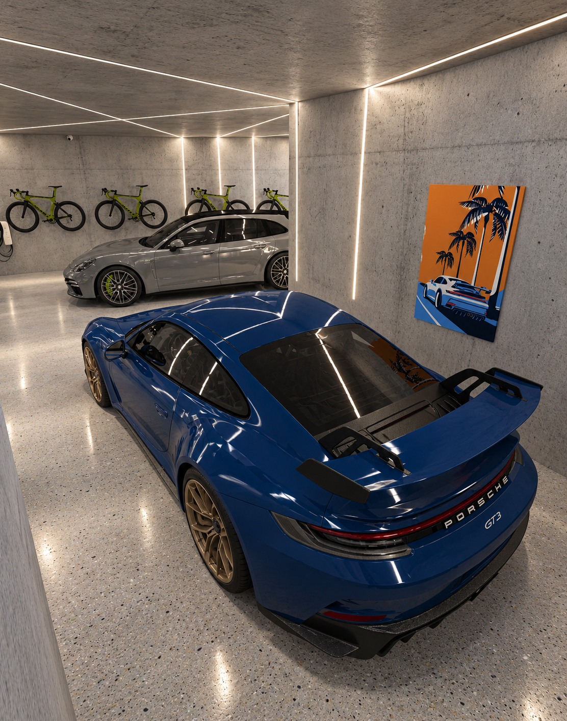 Luxusgarázs kék Porsche GT3-mal.png