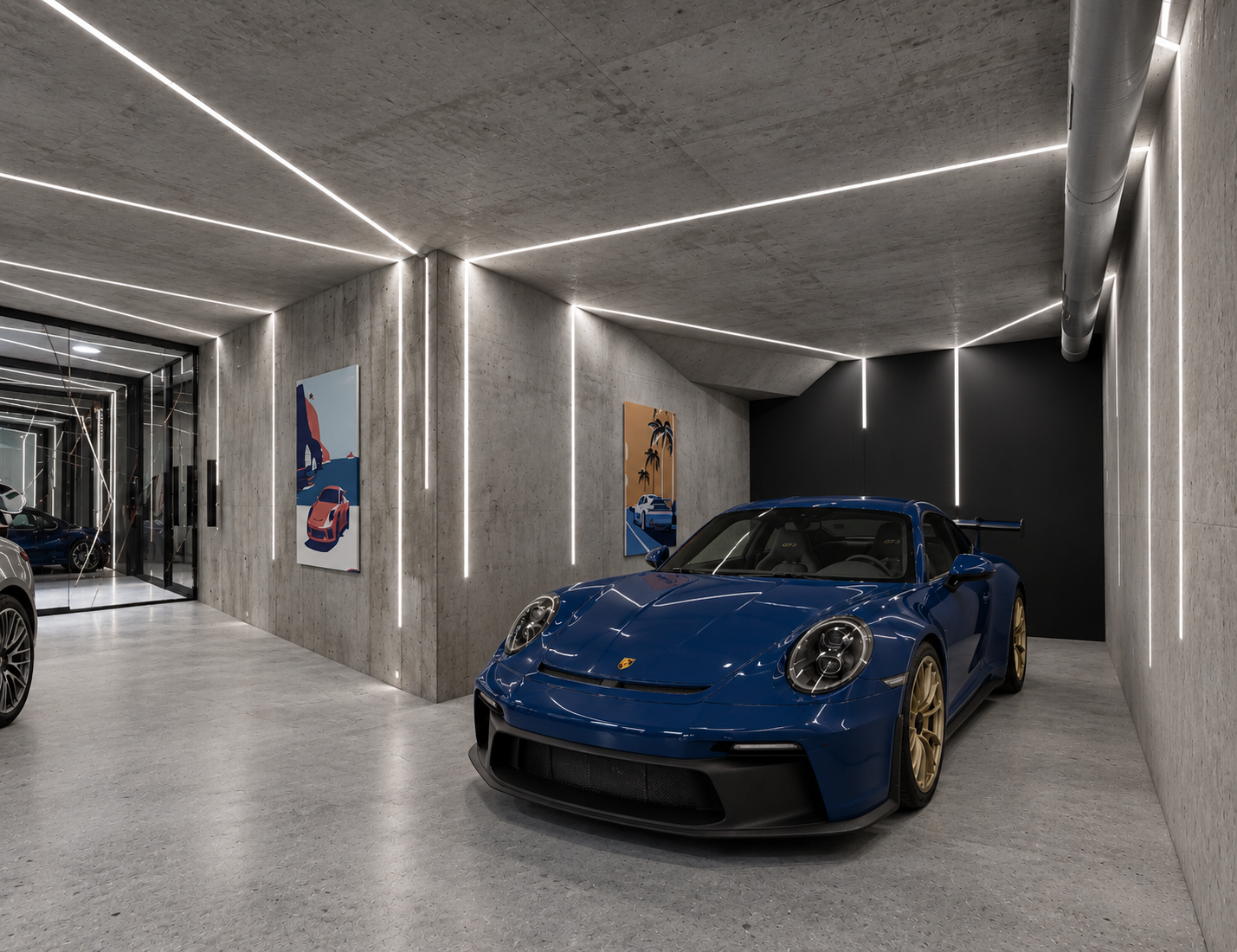 Modern luksusgarázs kék Porsche GT3-mal.png