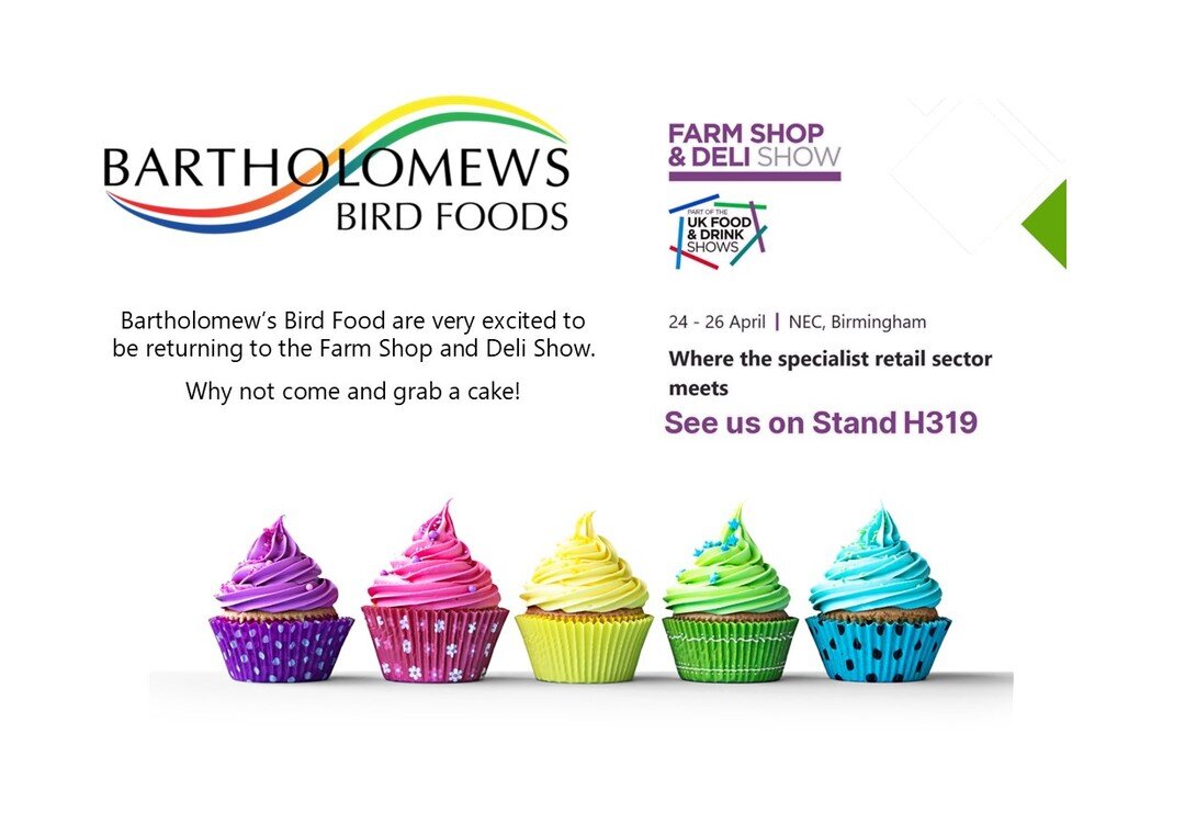 We will be exhibiting at the Farm Shop and Deli Show, Monday to Wednesday next week. Come and visit Dwayne and Mark on stand H319 and grab a cupcake!! #farmanddelishow #tradeshow #nextweek #bartsbirdfood #cupcakes