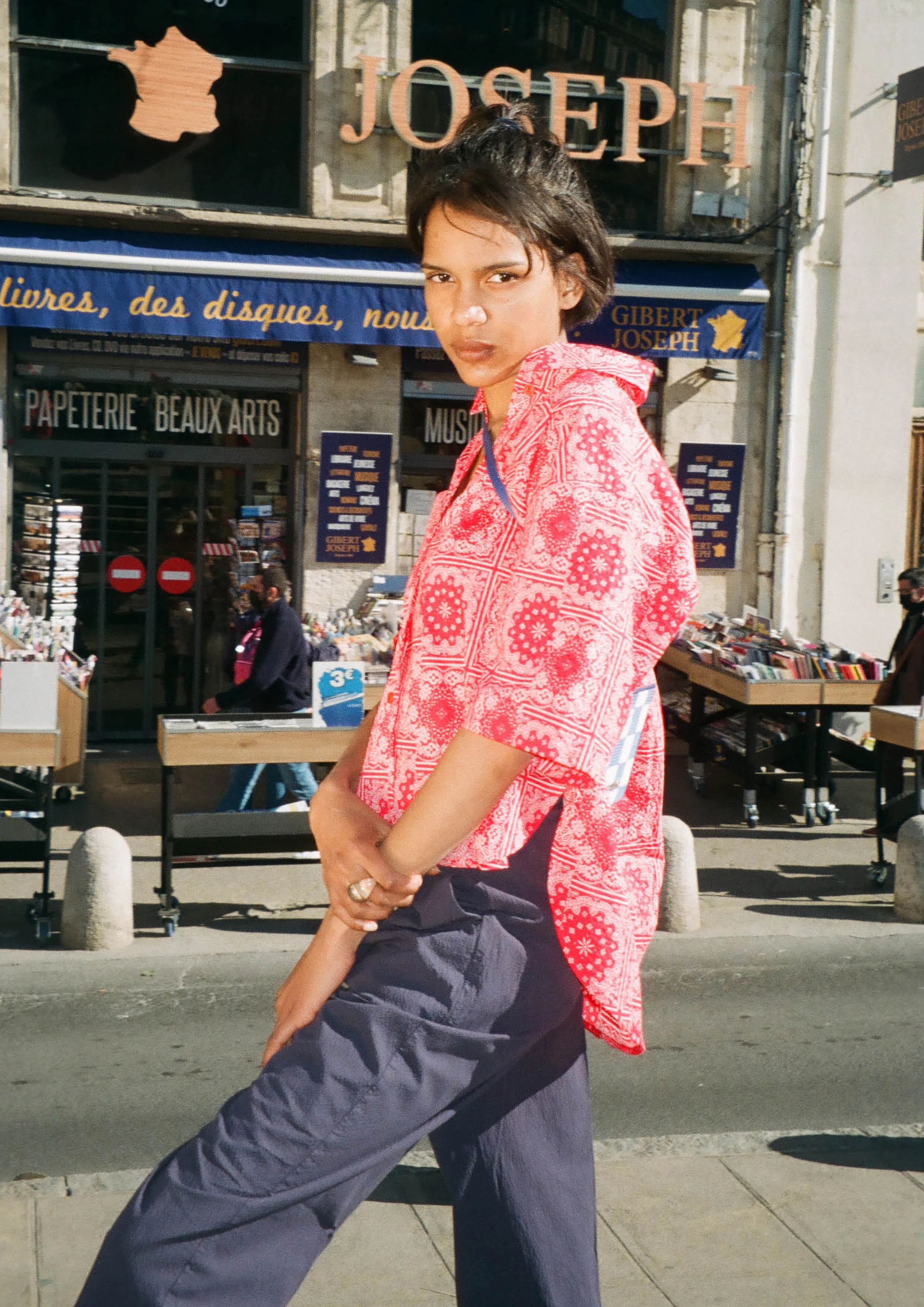 MARKET COTTON SEERSUCKER TROUSERS NAVY 