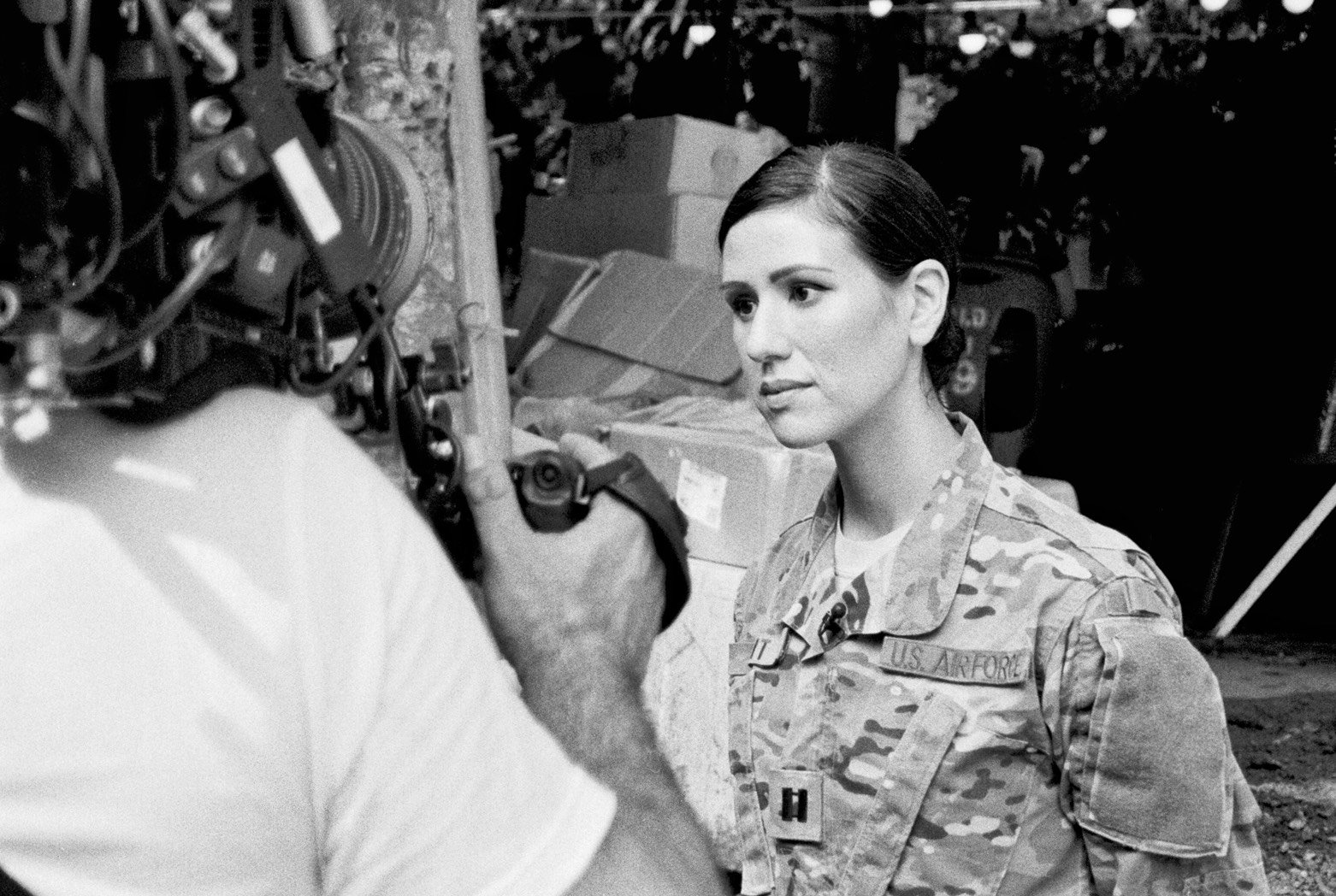 Jessica Tait is interviewed by a journalist during the 2018 Tham Luang Cave Rescue in Thailand.