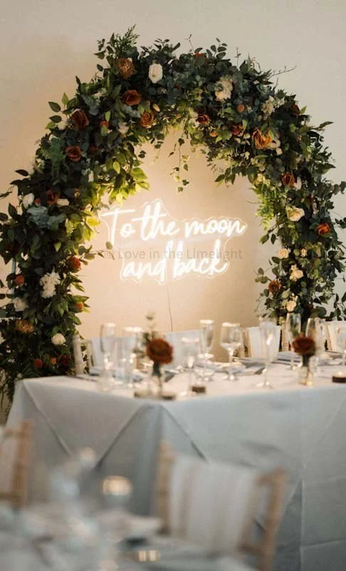 Wedding backdrop by Love in the Limelight in the banquet hall at Healing Manor