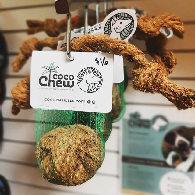 Just because we don't have coconuts on our beaches doesn't mean your dog can't reap the benefits of chewing on coconut husk! Come grab a @cocochewllc ball or braided rope made out of 100% natural and safe coconut husk and give your dog a tropical exp