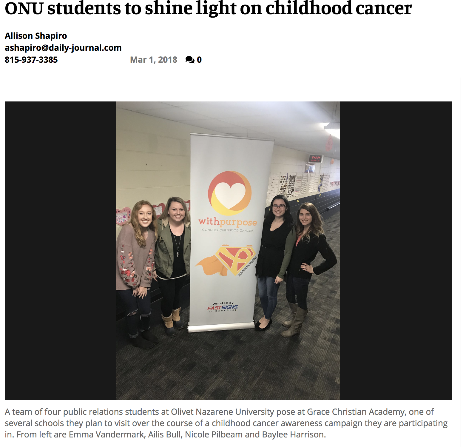 ONU students to shine light on childhood cancer