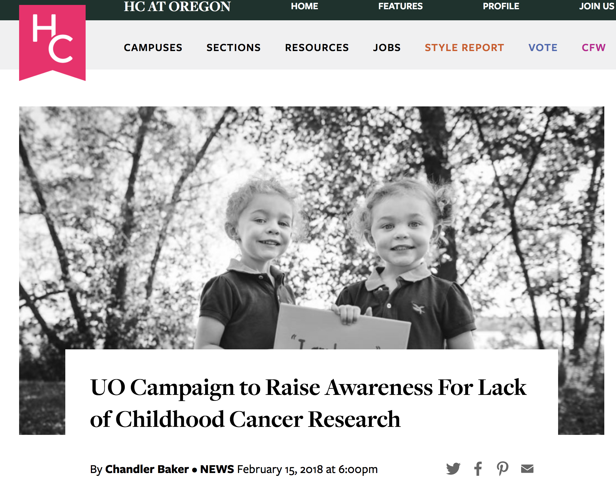 UO Campaign to Raise Awareness For Lack of Childhood Cancer Research