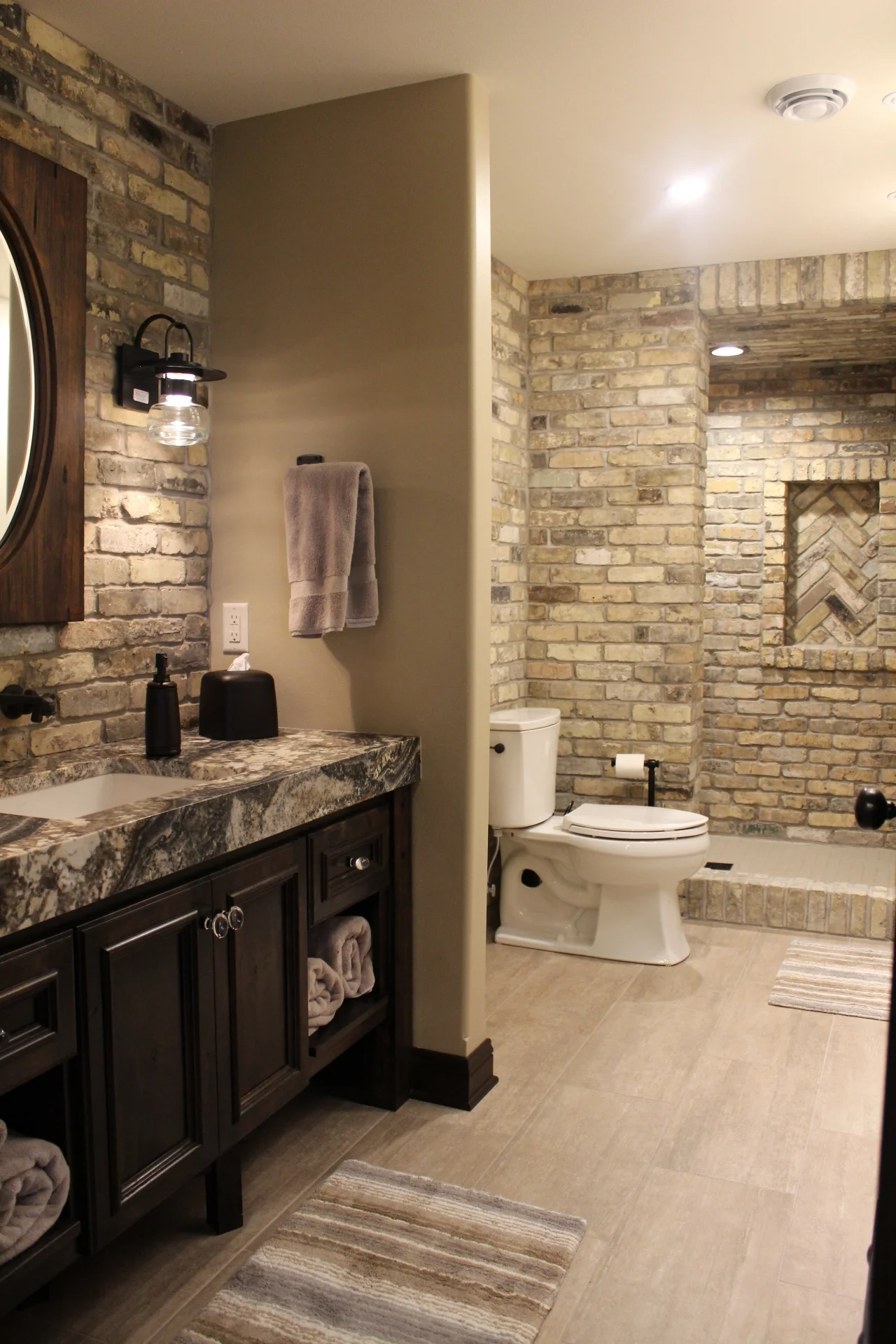 Brick walled bathroom