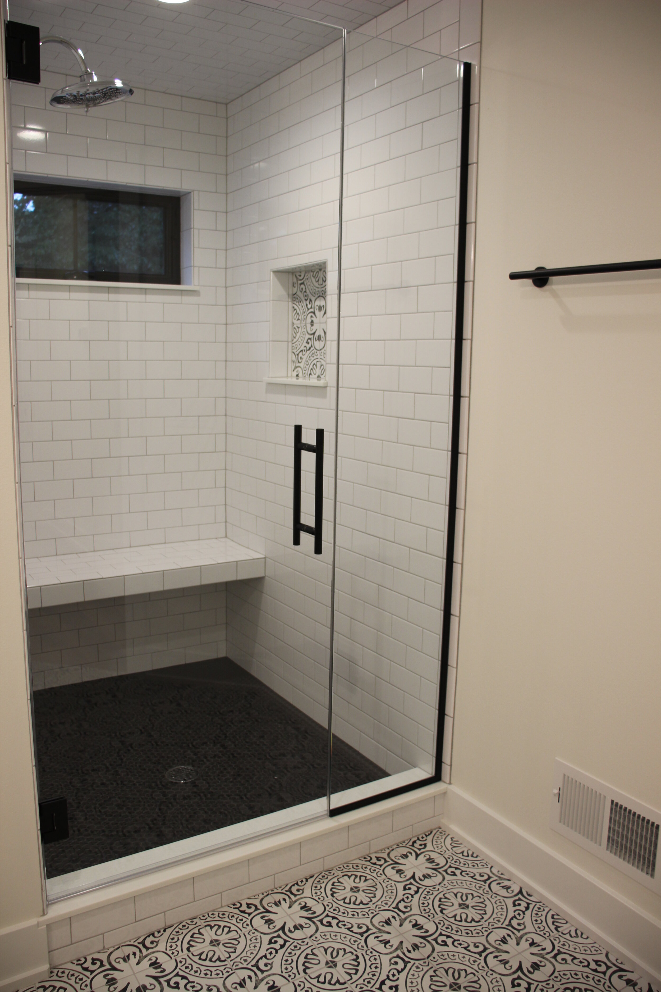 Modern farmhouse walk-in shower