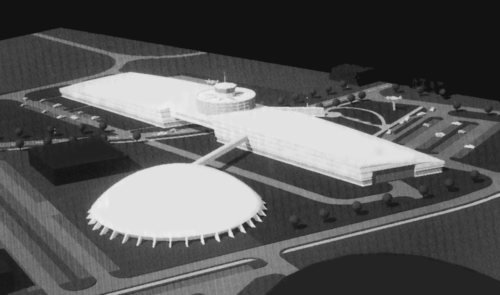 Tegning av Globen som skulle bli kald krig museum i 1998