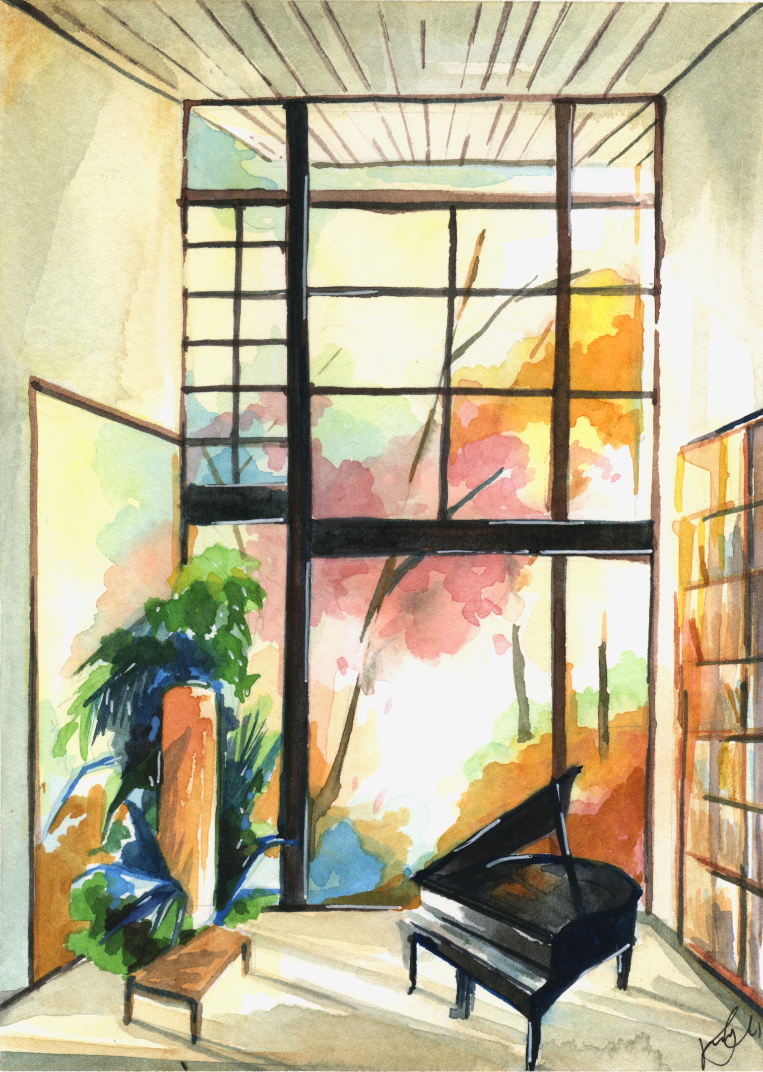Autumn Tunes (Watercolours and pen)