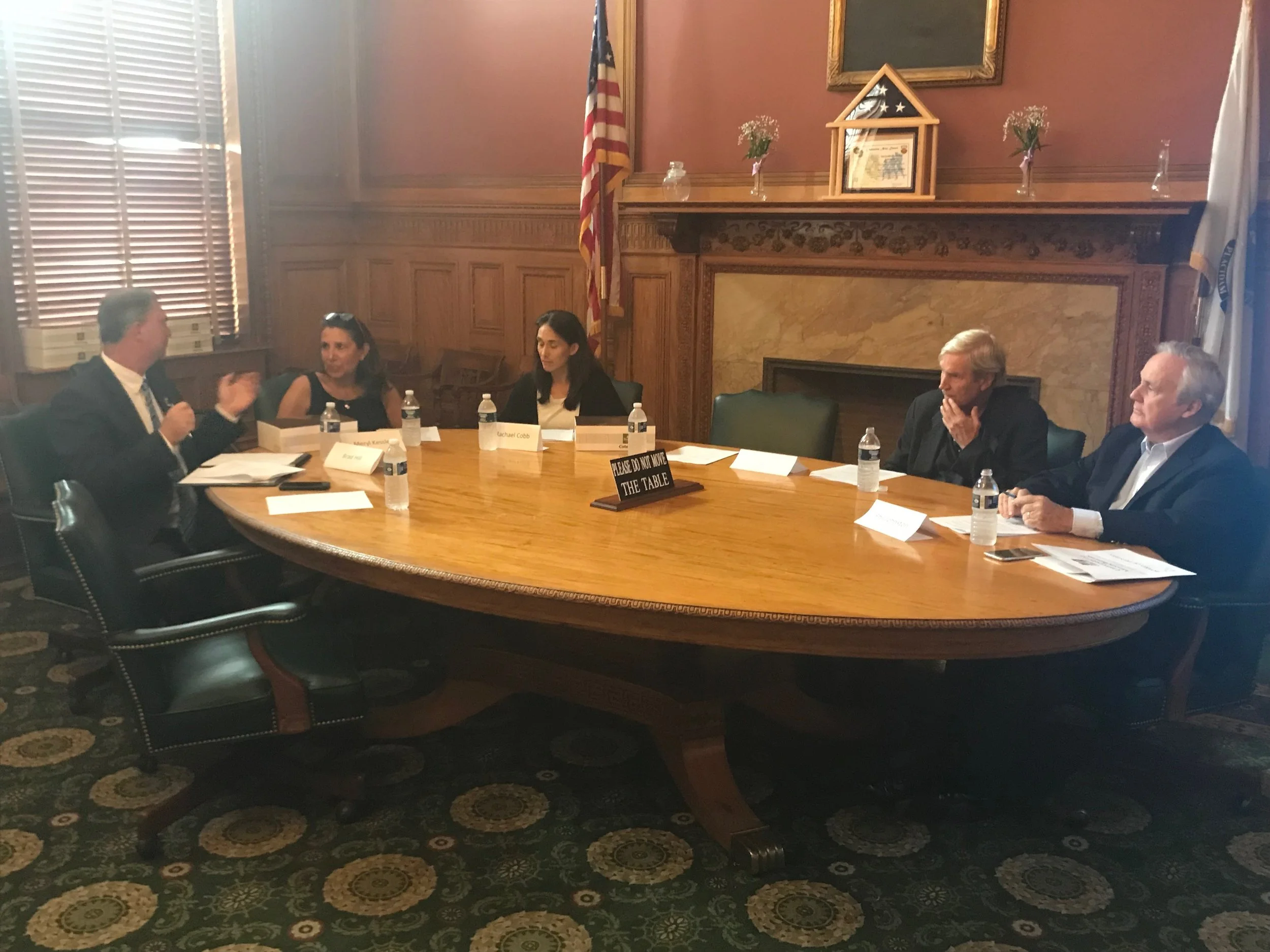The CIR Advisory Board members unanimously chose Question 1 for the 2018 CIR pilot. The Board members present were (from left to right): State Representative Brad Hill; Meryl Kessler, Executive Director of the League of Women Voters of Massachusetts; Rachael Cobb, Professor of Government, Suffolk University; George Pillsbury, Senior Consultant at NonProfit Vote; and Phil Johnston, President of Johnson Associates and former MA Secretary of Health and Human Services.