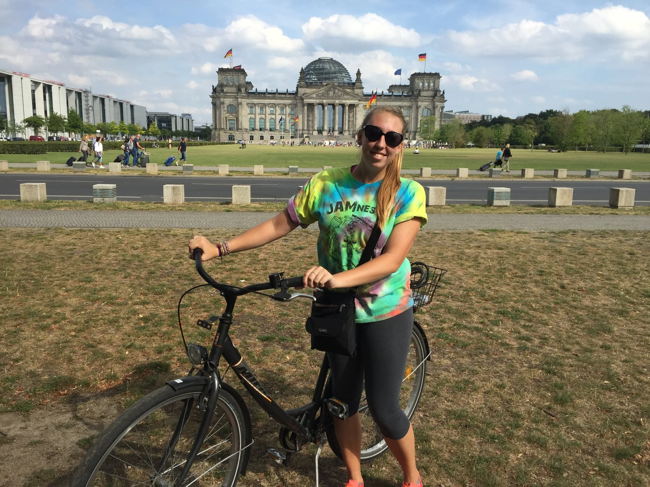 Me on my first day in Berlin on a bike tour in front of the Reichstag (Parliament) building. 
