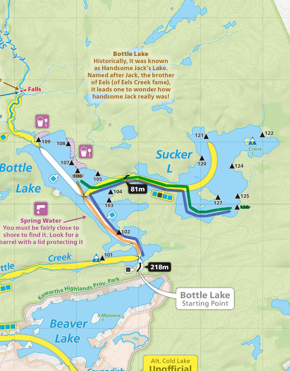Kawartha Highlands Park canoe route Bottle Lake to Sucker Lake - 2-night Trip