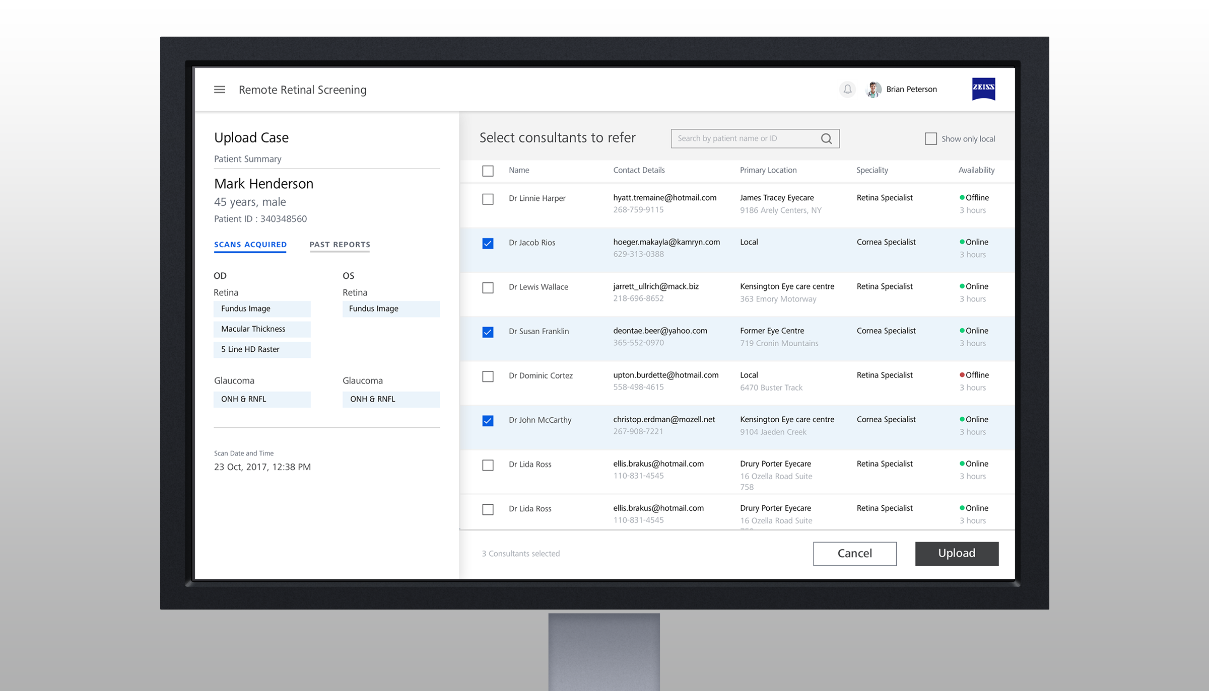 Web application to enable the technician to upload retinal scans and assign cases to Doctors
