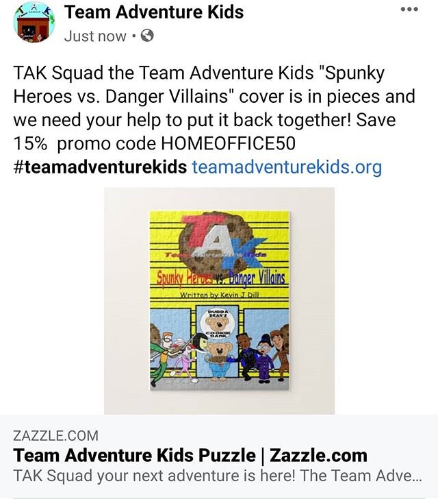 TAK Squad the Team Adventure Kids &quot;Spunky Heroes vs. Danger Villains&quot; cover is in pieces and we need your help to put it back together! Save 15%  promo code HOMEOFFICE50 #teamadventurekids teamadventurekids.org