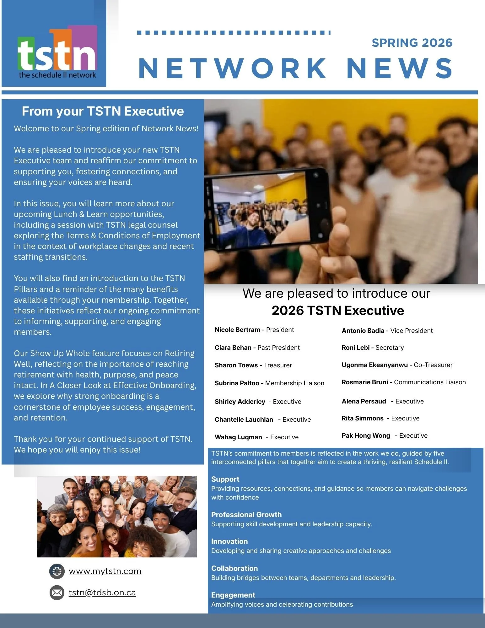 Page 1 of the TSTN Network News: Spring 2026.
