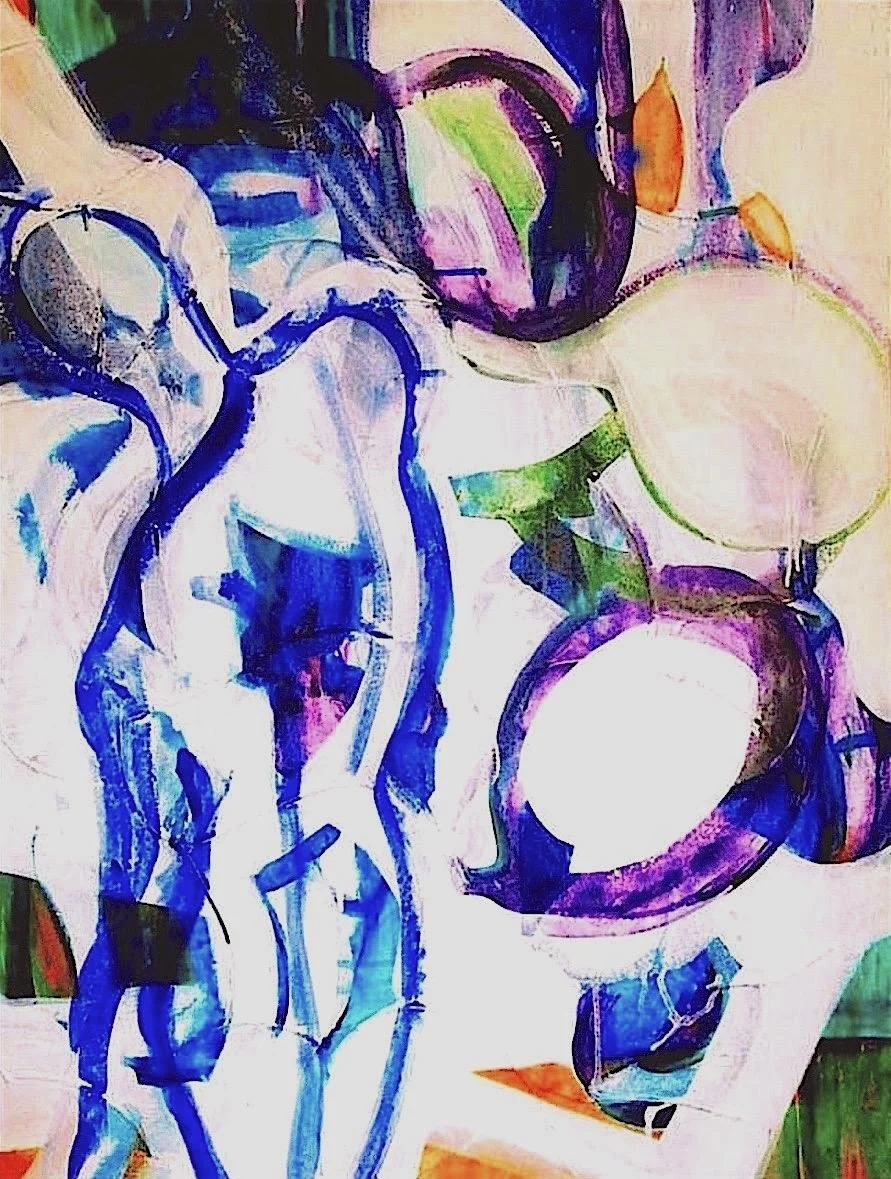 T. Valla, Dancing with Figs upon an Ocean of Whipped Cream Pigment and acrylic on canvas, 30" × 36"