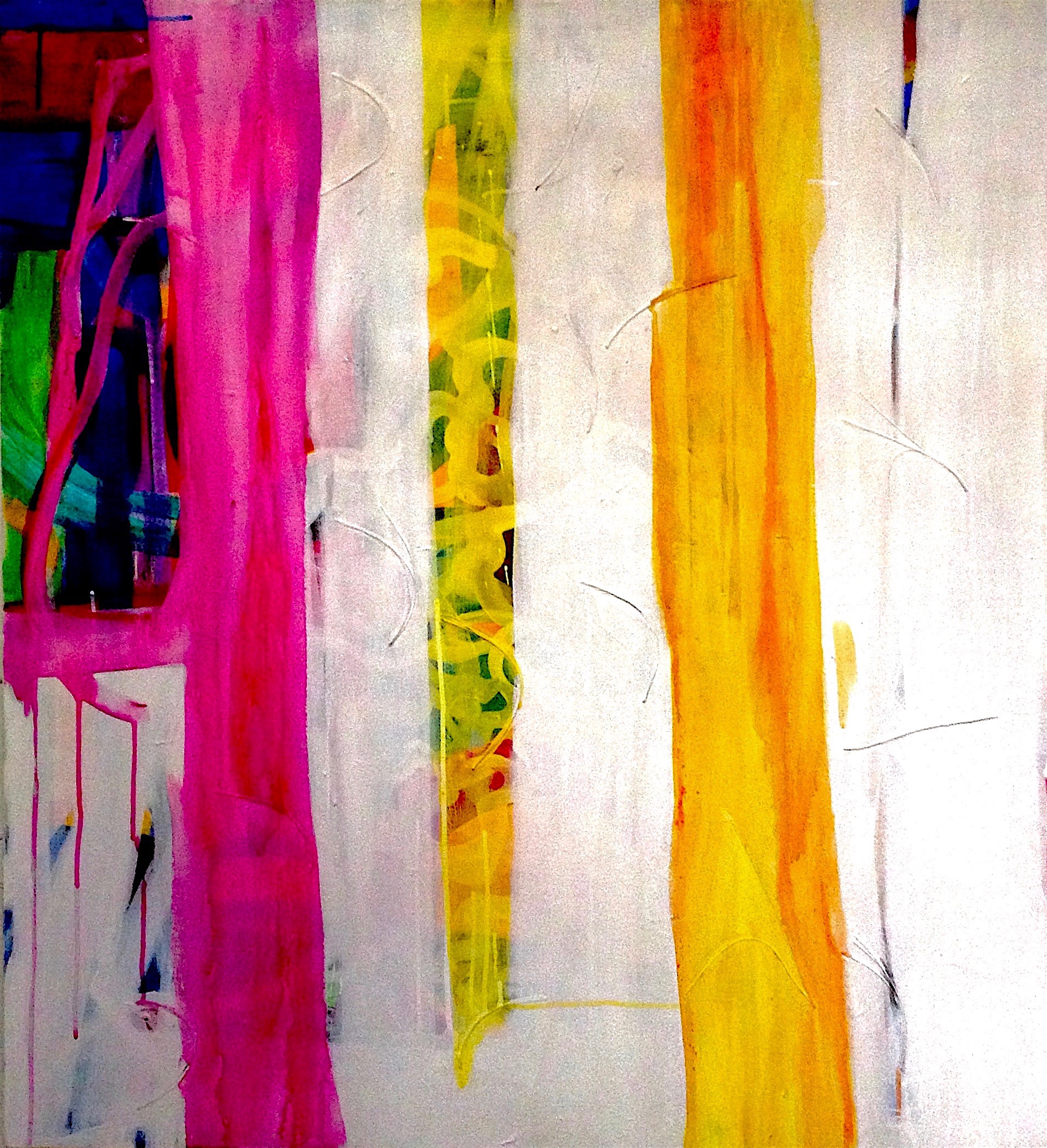 T. Valla, Rainbow over Manhattan Pigment, elemental materials, acrylic on canvas, 36" × 40"