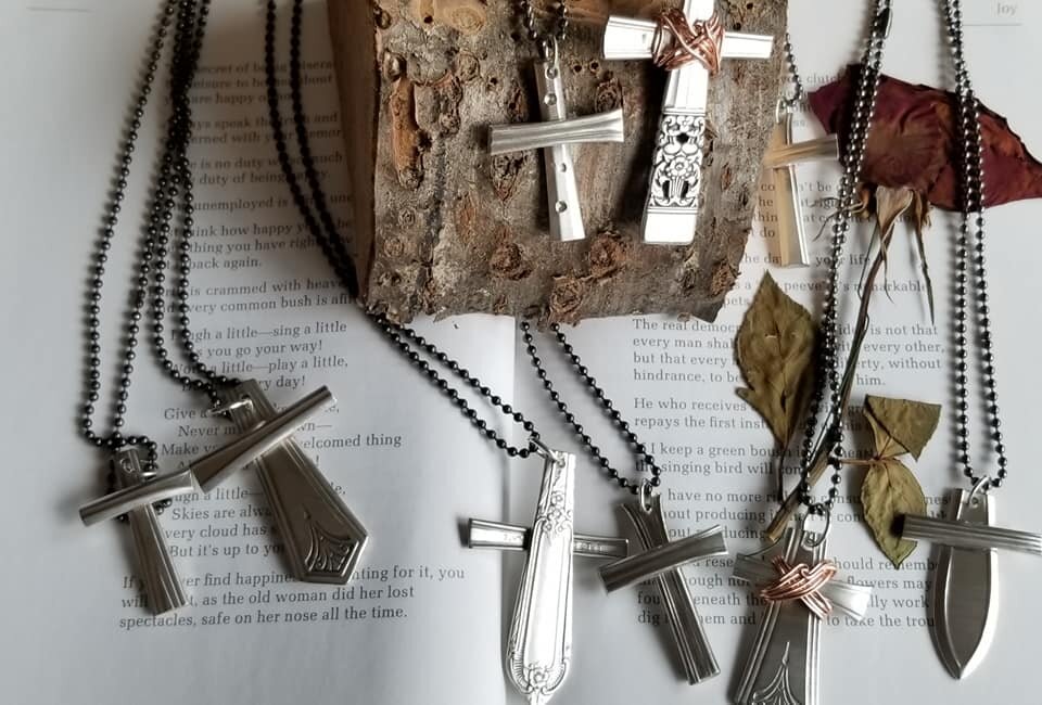 Crosses made from antique spoons and forks