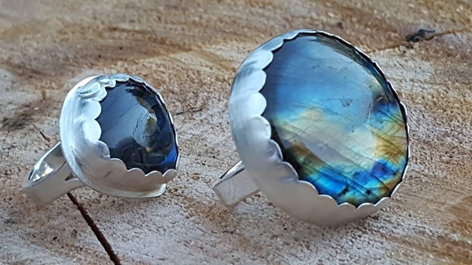 Sterling and labradorite statement rings