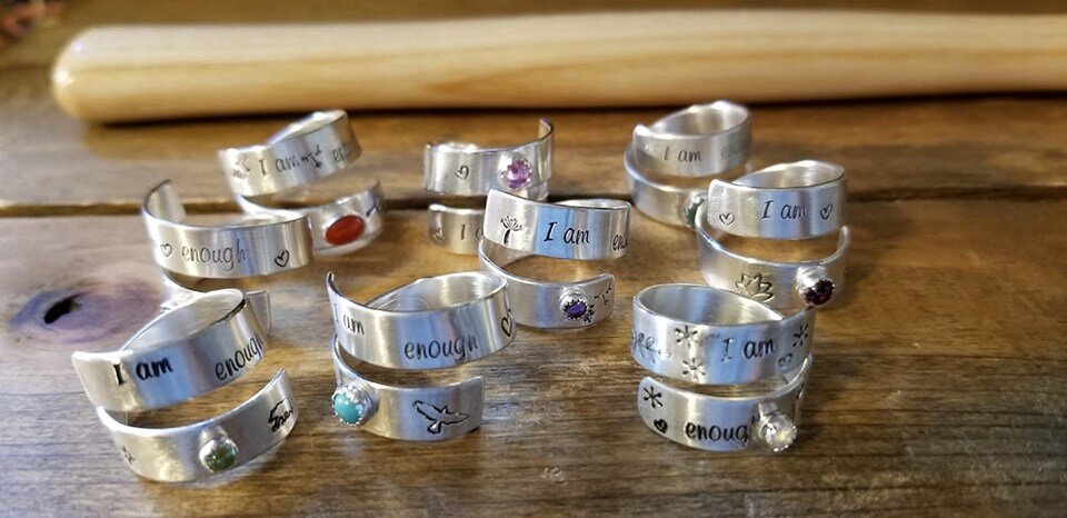 "I am enough" wrap rings with stones