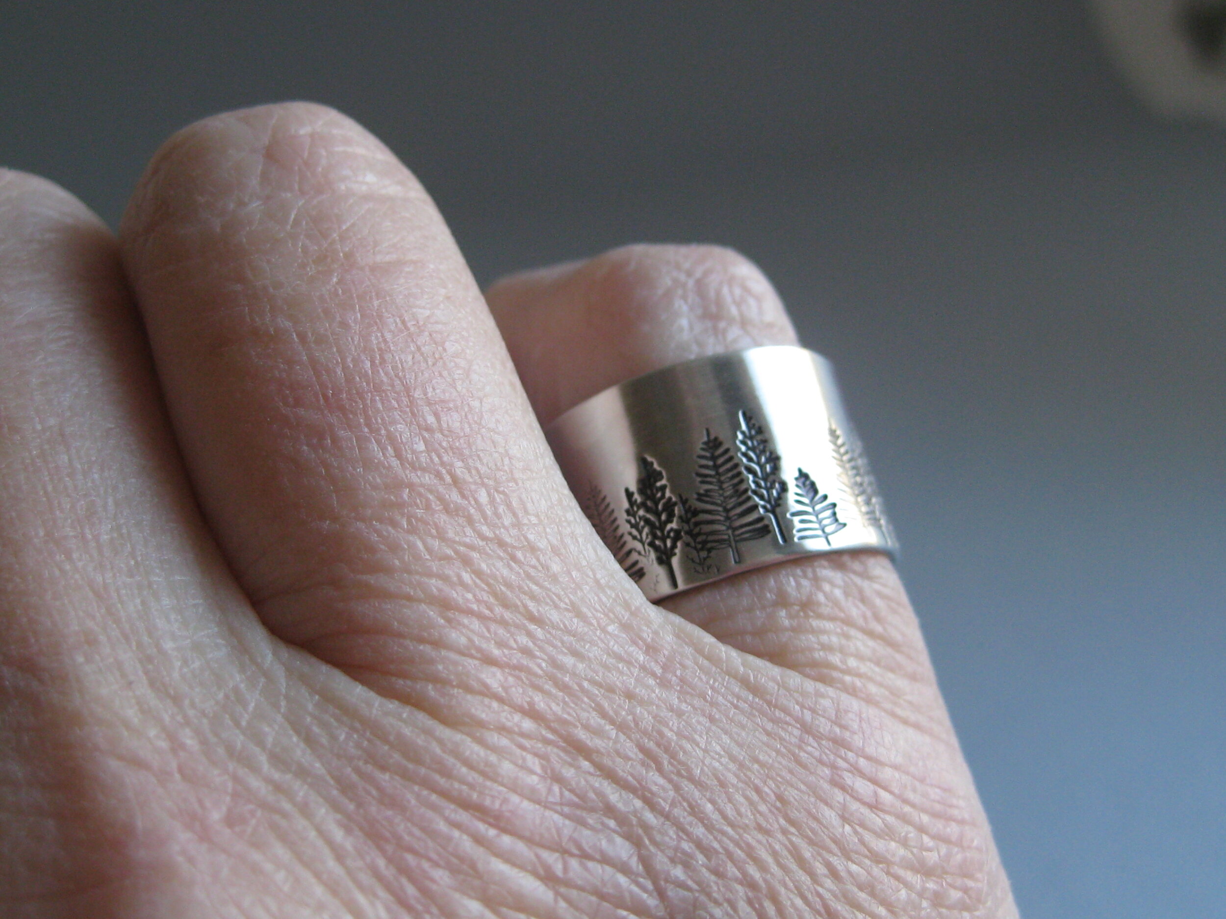 Sterling stamped tree ring adjustable