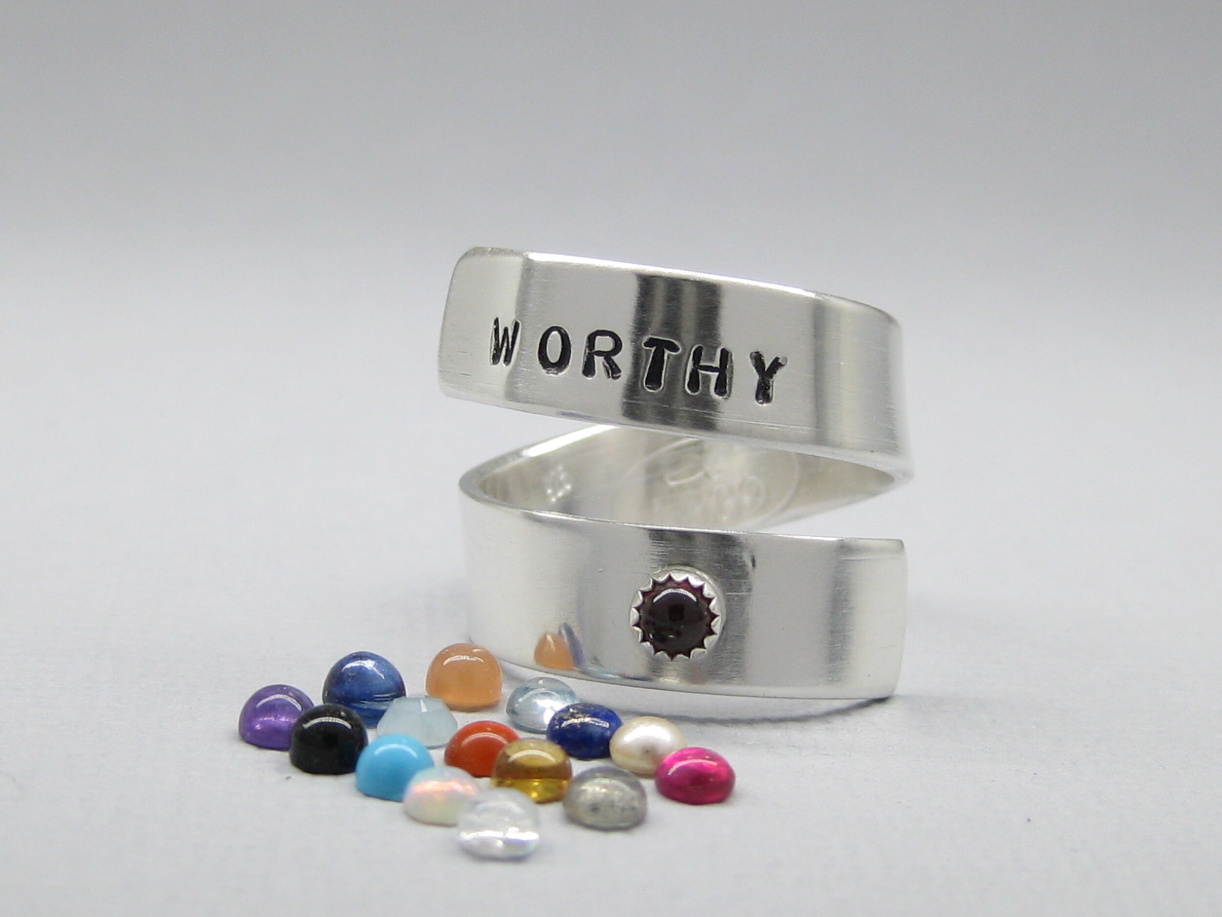 "Worthy" wrap ring with gemstone choices
