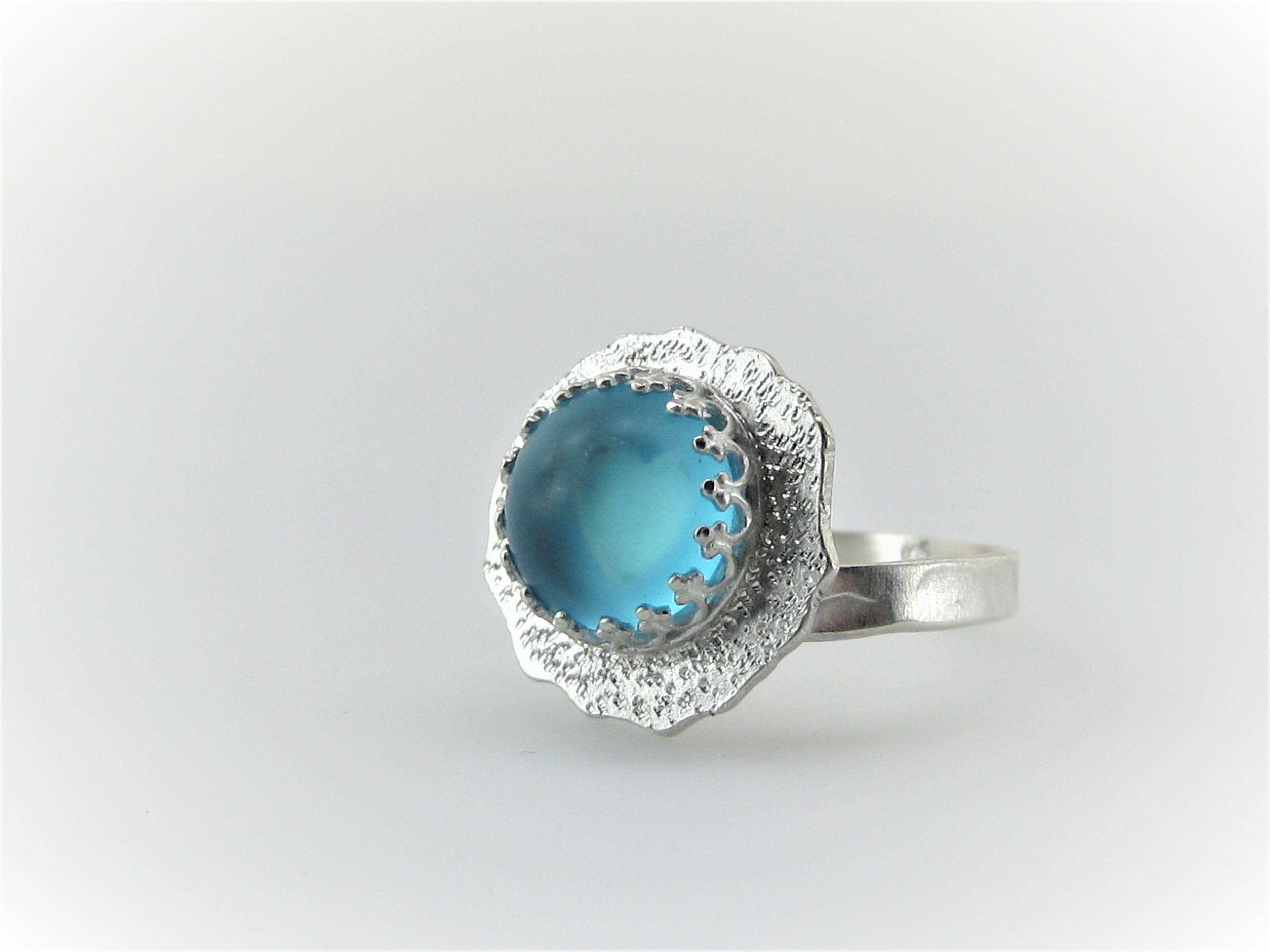 Lovely glow of vintage Czech glass with silver ring