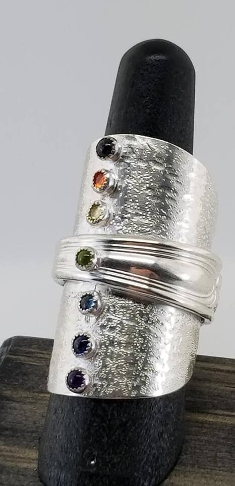 Sterling spoon ring with chakra stones added