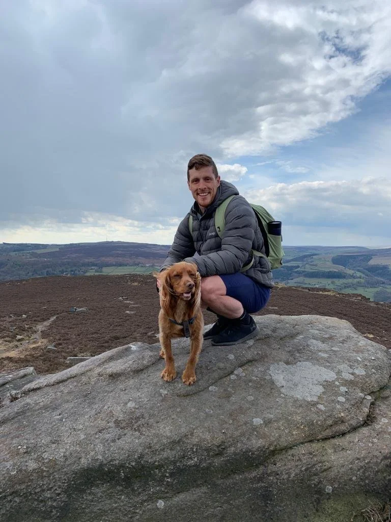 ben and murphy the dog in the peak district