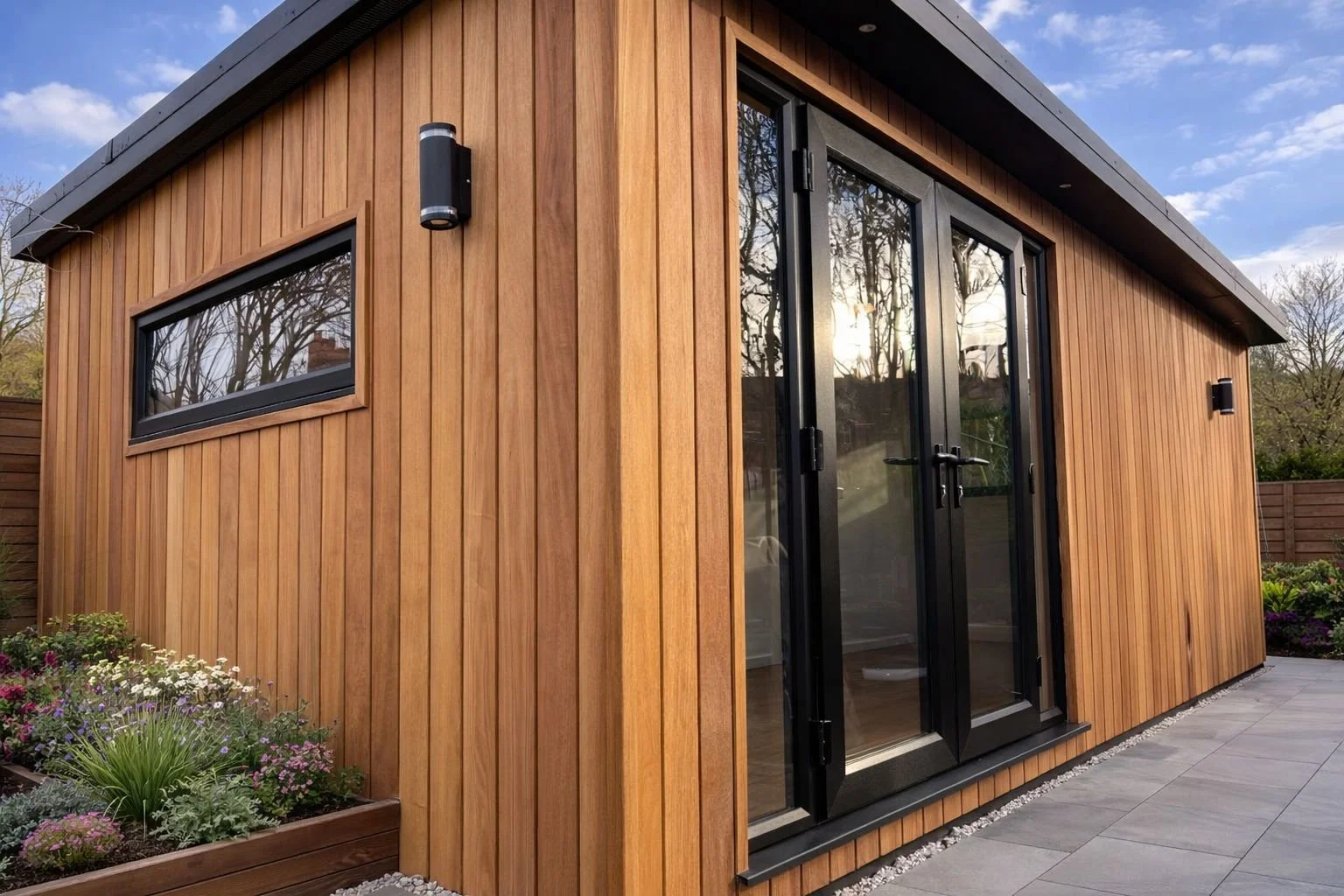 close up of large garden room by lux garden rooms
