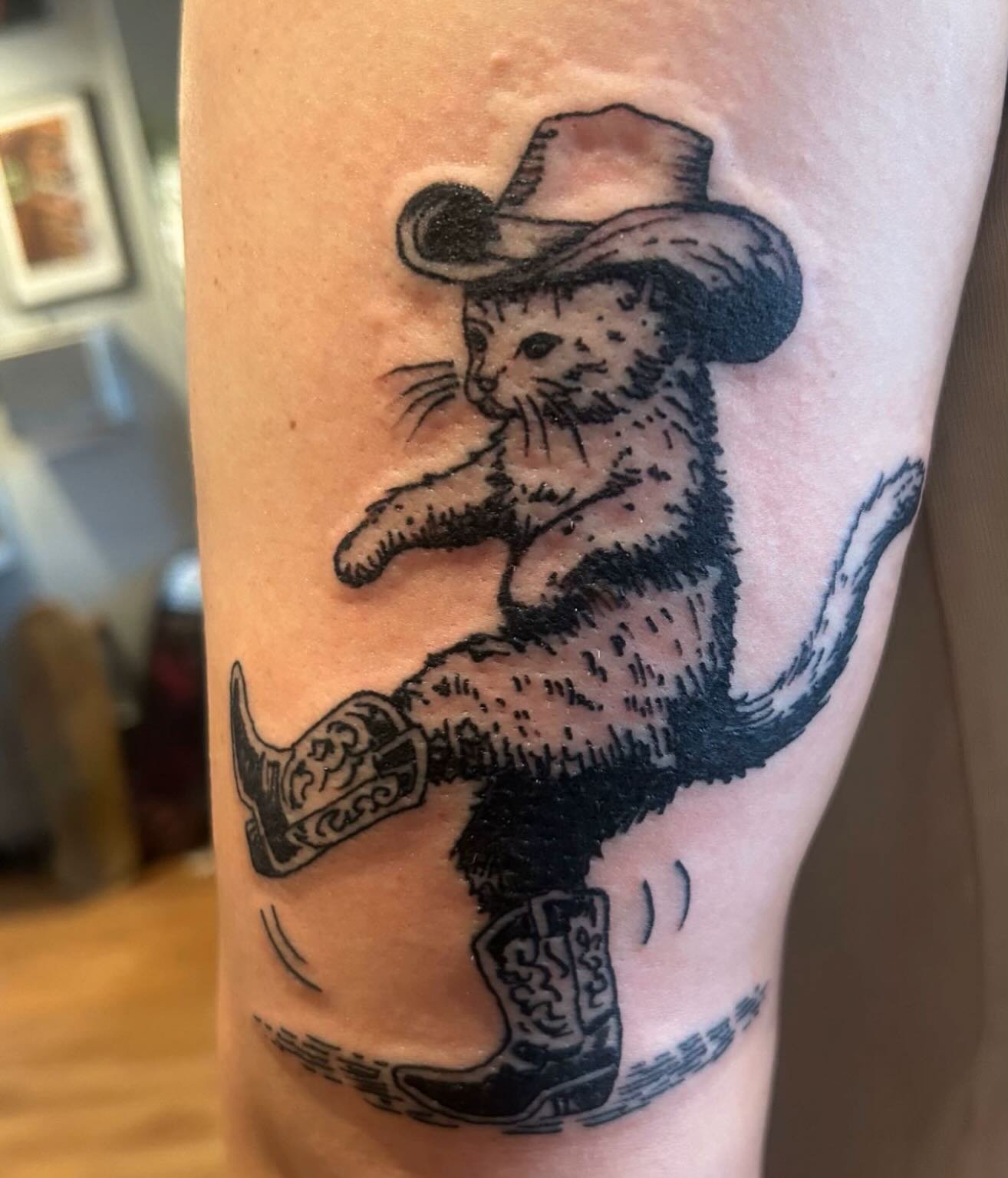 By @willpaultattoos Puss in Boots. Remember, we @twosonstattoo are Cleveland&rsquo;s street shop! We take walk-ins daily and book appointments. OPEN Mon-Sat 12-8