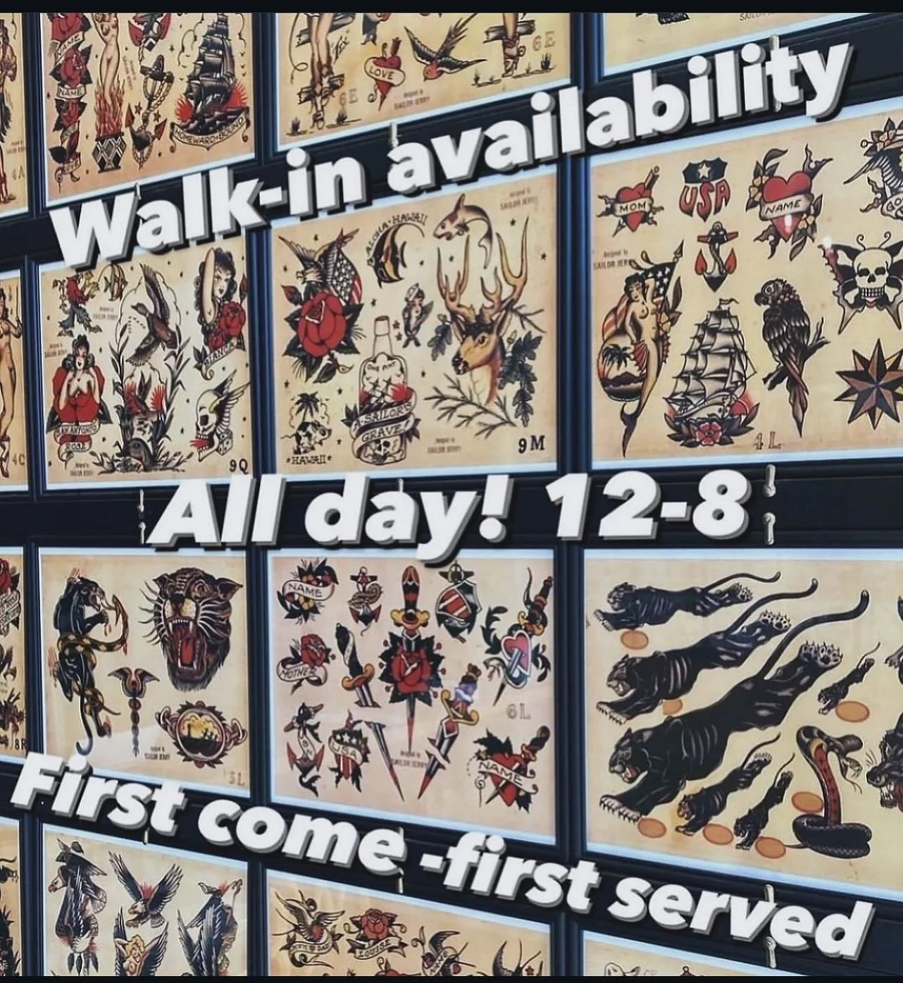 ALL DAY at @twosonstattoo we are taking walk-ins! We have tons of flash to choose from, we can draw up your idea, or bring in your own design. We can do what you want!