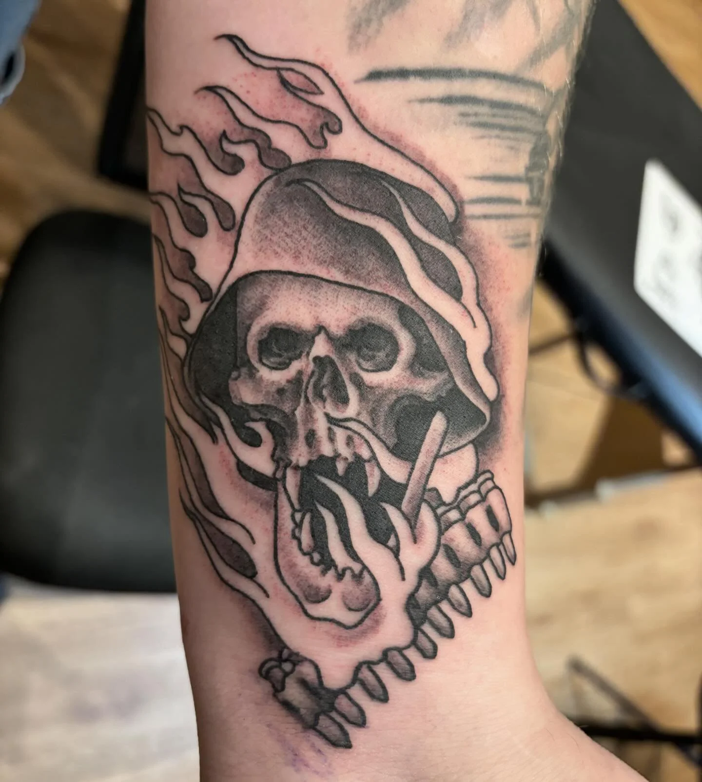 Tattooed as a walk-in, by @paulboschtattoo at @twosonstattoo Tattoo design picked from a sheet of Paul&rsquo;s original flash.