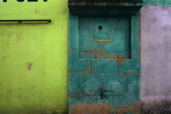 wall painted green and teal and lavendar