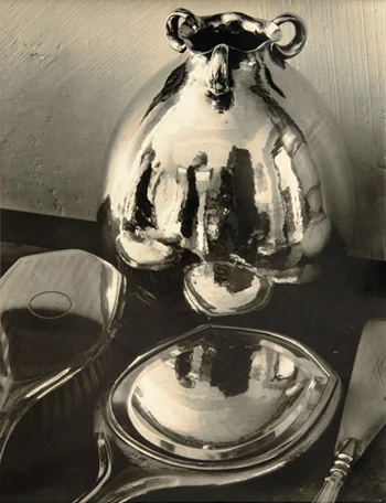 jug, spoon, brush highly polished silver surfaces