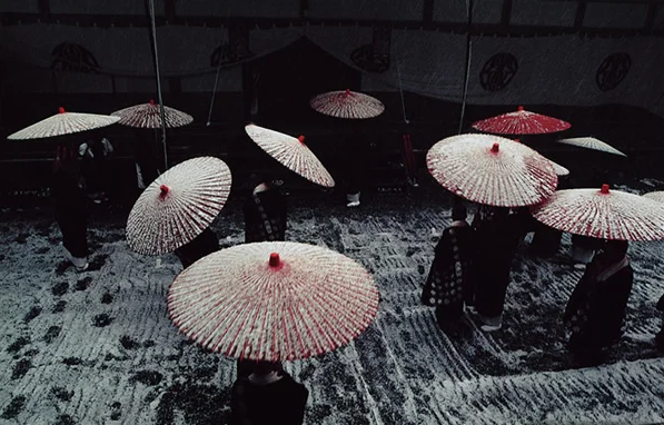 paper umbrellas snow